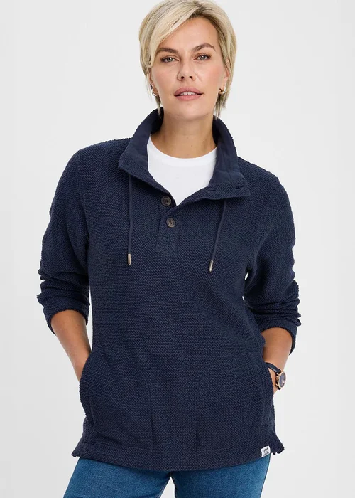 Cotton Traders Dark Sky Coastal Button Neck Top - L Image 3