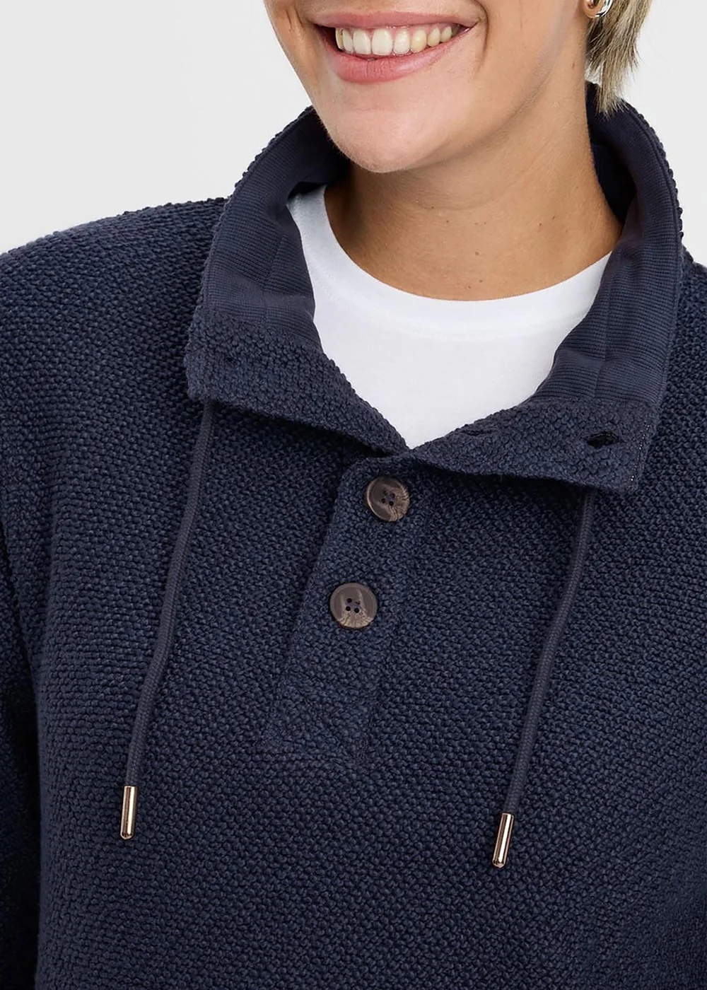Cotton Traders Dark Sky Coastal Button Neck Top - L Image 2