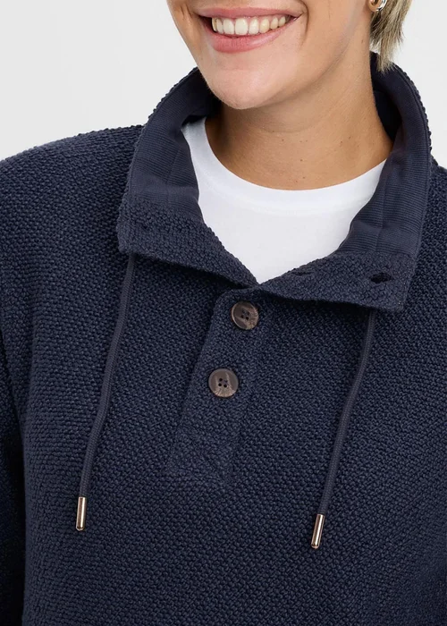 Cotton Traders Dark Sky Coastal Button Neck Top - L Image 2