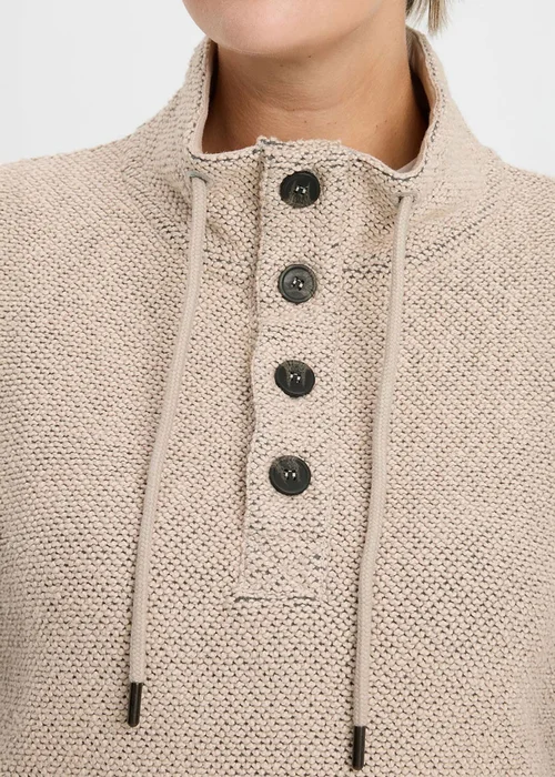 Cotton Traders Light Pebble Coastal Button Neck Top - M Image 3