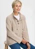 Cotton Traders Light Pebble Coastal Button Neck Top - M Image 2
