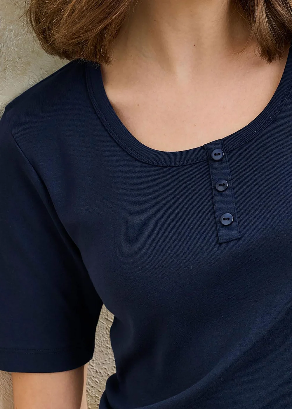 Cotton Traders Navy Wrinkle Free Button Neck Top - 10 Image 3
