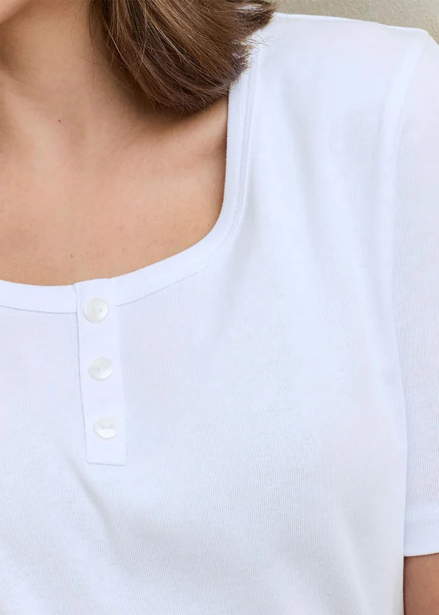 Cotton Traders White Wrinkle Free Button Neck Top