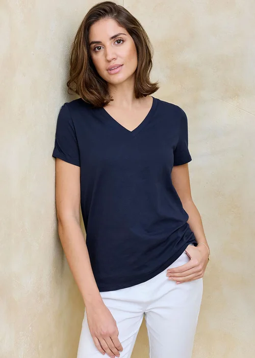 Cotton Traders Navy Essential Short Sleeve V-Neck T-Shirt - 24 Image 1