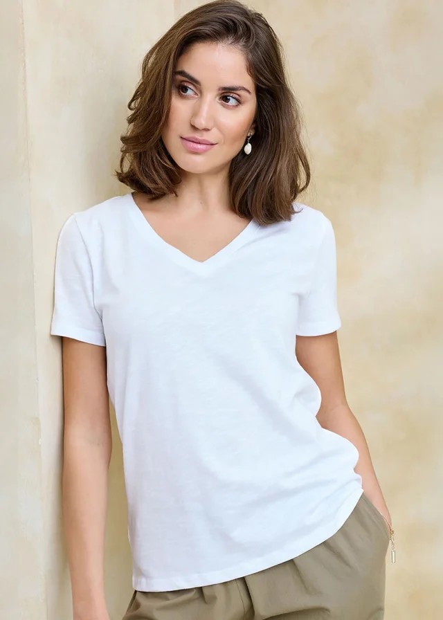 Cotton Traders White Essential Short Sleeve V-Neck T-Shirt