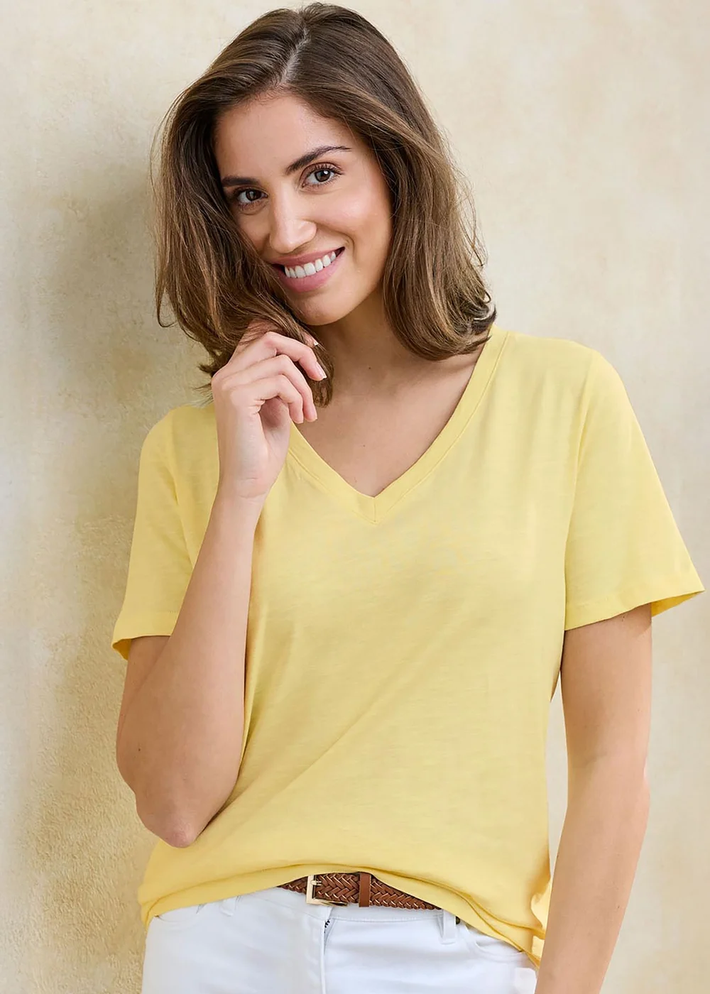 Cotton Traders Pale Yellow Essential Short Sleeve V-Neck T-Shirt - 24 Image 2