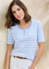Cotton Traders Pale Sky Wrinkle Free Stripe Button Neck Top - 12 Image 2