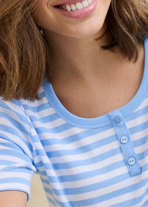 Cotton Traders Pale Sky Wrinkle Free Stripe Button Neck Top - 12 Image 3