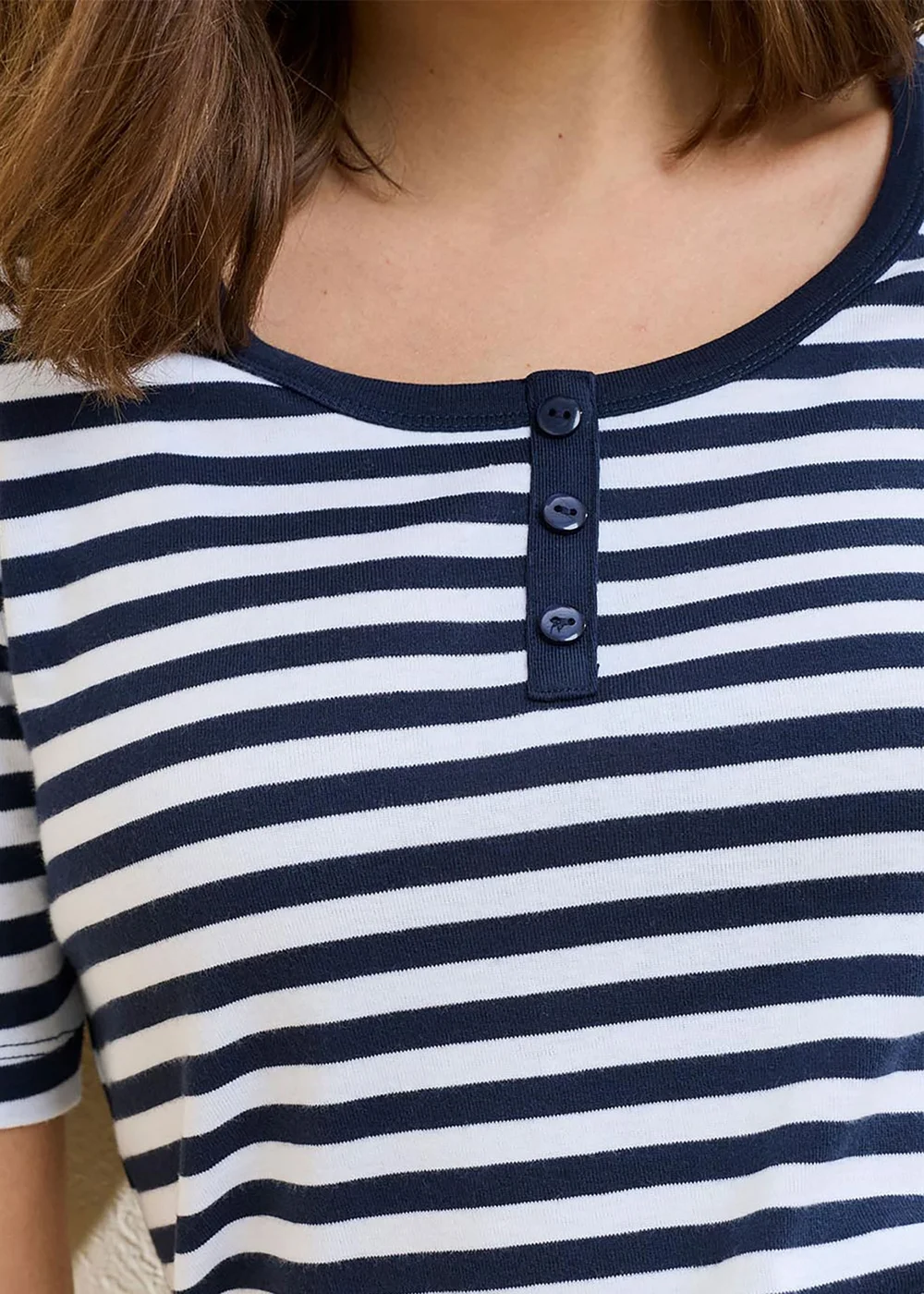 Cotton Traders Navy Wrinkle Free Stripe Button Neck Top - 18 Image 3