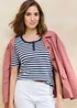 Cotton Traders Navy Wrinkle Free Stripe Button Neck Top - 18 Image 1