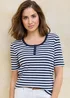 Cotton Traders Navy Wrinkle Free Stripe Button Neck Top - 18 Image 2