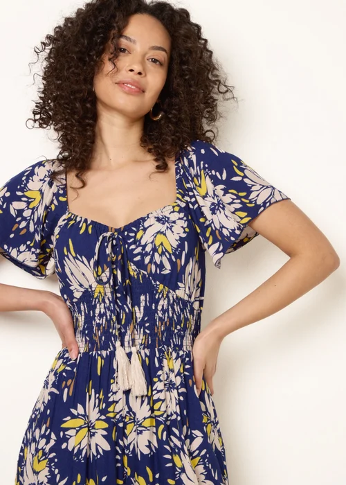 Blue Vanilla Yellow Shirred Waist Wide Leg Jumpsuit - L/XL Image 2