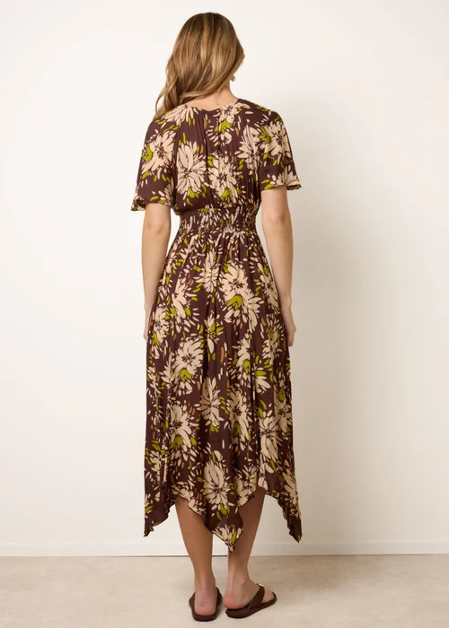 Blue Vanilla Brown Shirred Waist Hanky Hem Dress - M/L Image 4