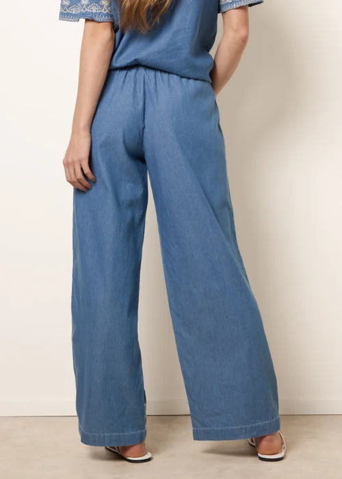Blue Vanilla Blue Floral Embroidery Wide-Leg Trousers - M Image 4