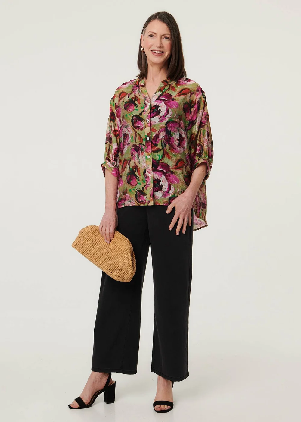 Izabel London Pink Floral Button 3/4 Sleeve Relaxed Blouse - 16 Image 4
