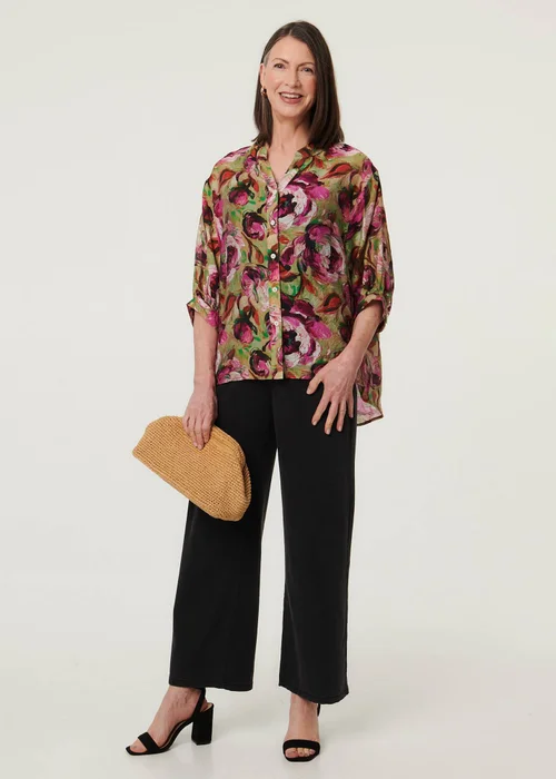 Izabel London Pink Floral Button 3/4 Sleeve Relaxed Blouse - 16 Image 4