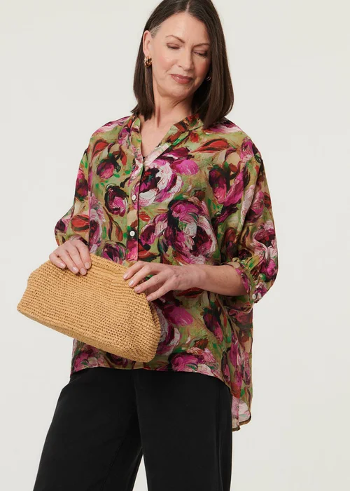 Izabel London Pink Floral Button 3/4 Sleeve Relaxed Blouse - 16 Image 1