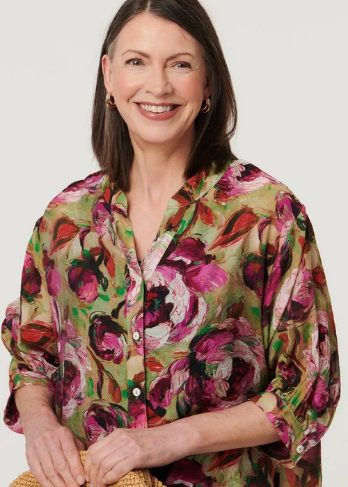 Izabel London Pink Floral Button 3/4 Sleeve Relaxed Blouse - 16 Image 3