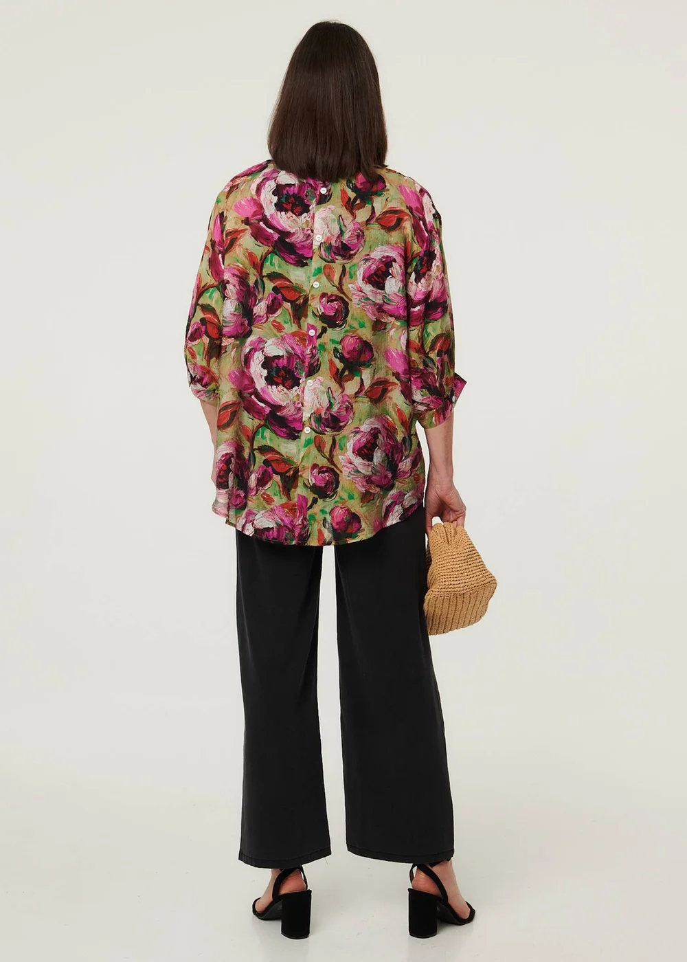 Izabel London Pink Floral Button 3/4 Sleeve Relaxed Blouse - 16 Image 2