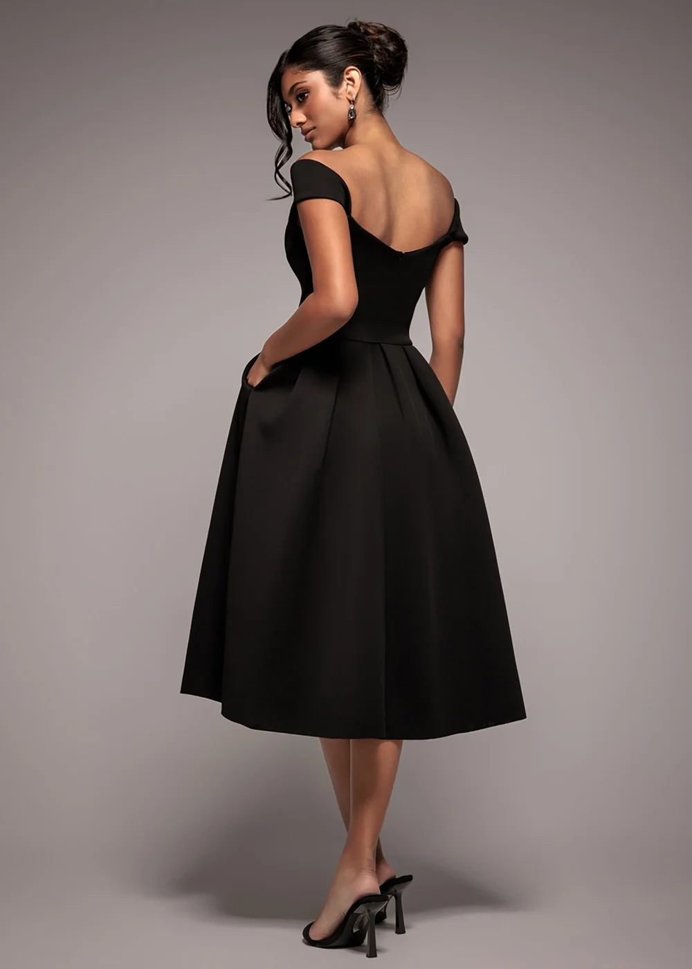 Goddiva Black Scuba Foam Skater Midi Dress - 16 Image 2