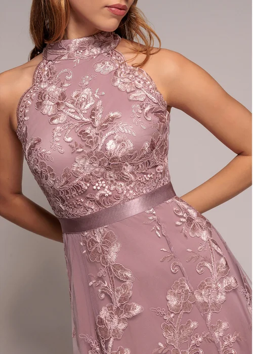 Goddiva Pink Halter Neck Lace High & Low Midi Dress - 14 Image 3