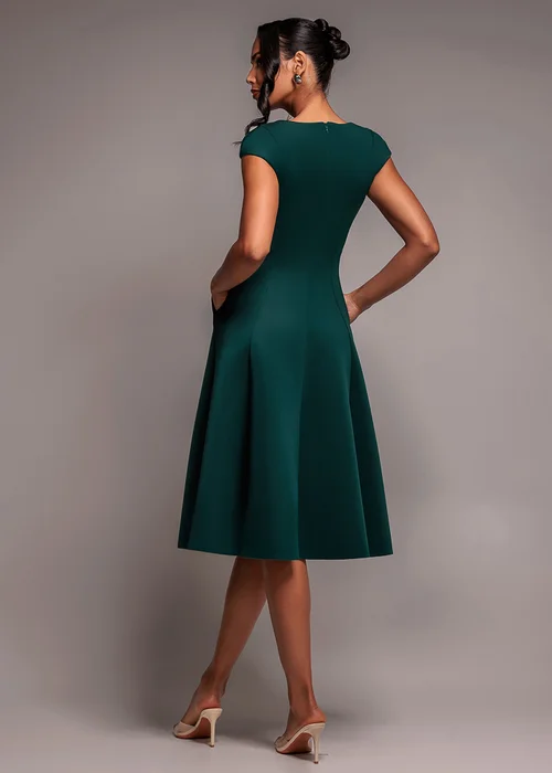 Goddiva Emerald Green Cap Sleeve Plunging V Neckline A Line Midi Dress - 14 Image 2