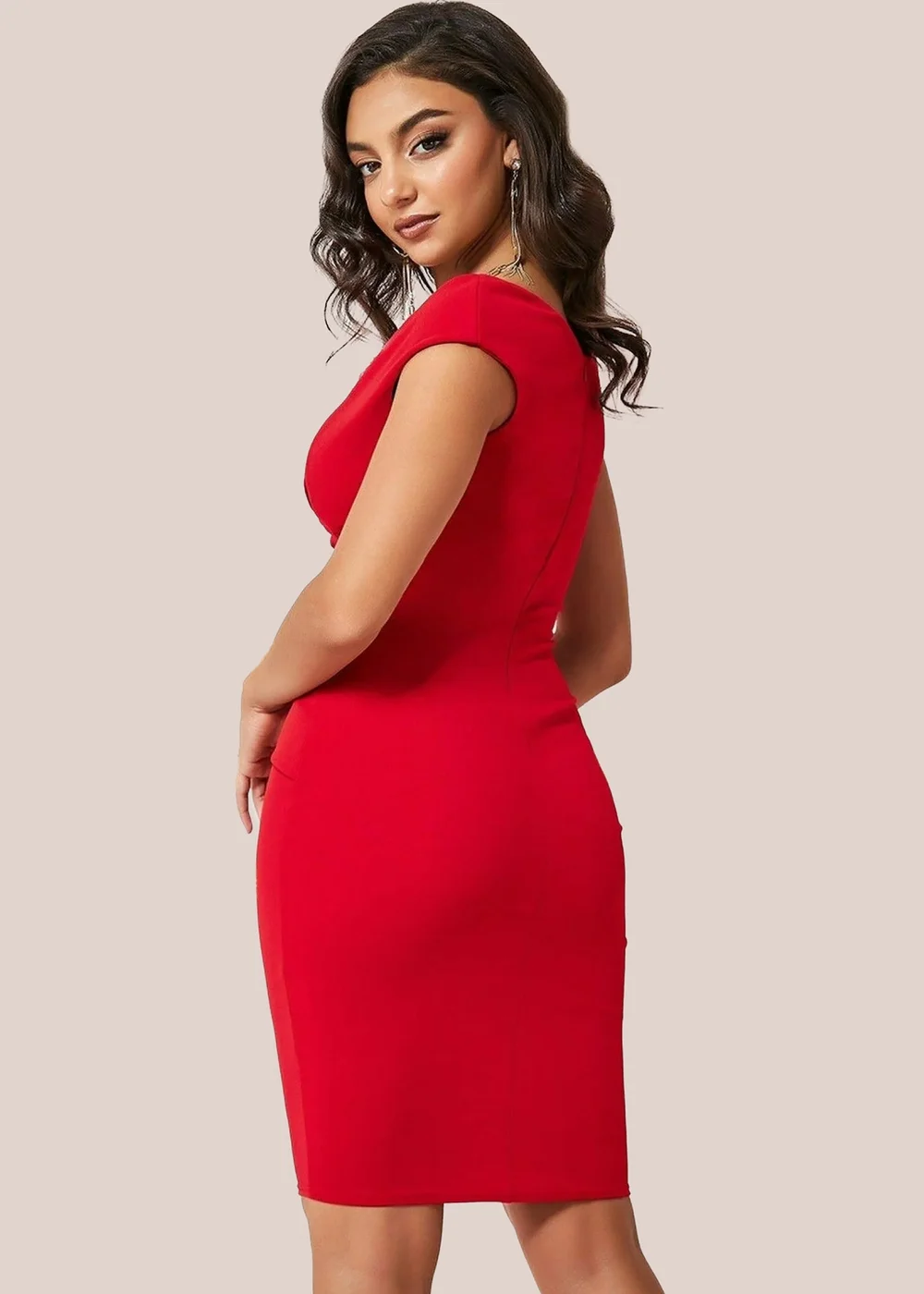 Goddiva Red Bardot Pleated Midi Dress - 10 Image 2