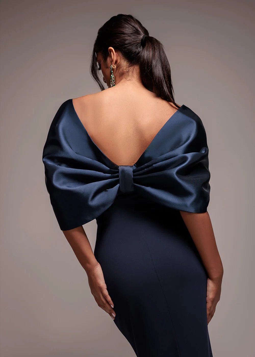Goddiva Navy Blue Off Shoulder Back Satin Bow Scuba Maxi Dress - 18 Image 3