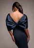 Goddiva Navy Blue Off Shoulder Back Satin Bow Scuba Maxi Dress - 18 Image 3