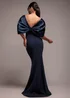 Goddiva Navy Blue Off Shoulder Back Satin Bow Scuba Maxi Dress - 18 Image 2