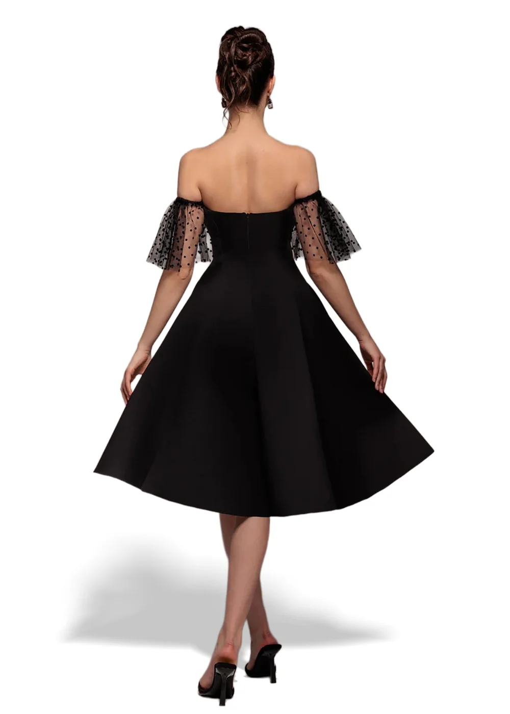 Goddiva Black Scuba & Polka Mesh Off The Shoulder Midi Dress - 10 Image 2