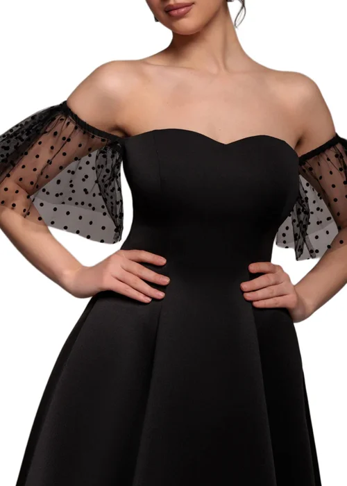 Goddiva Black Scuba & Polka Mesh Off The Shoulder Midi Dress - 10 Image 3