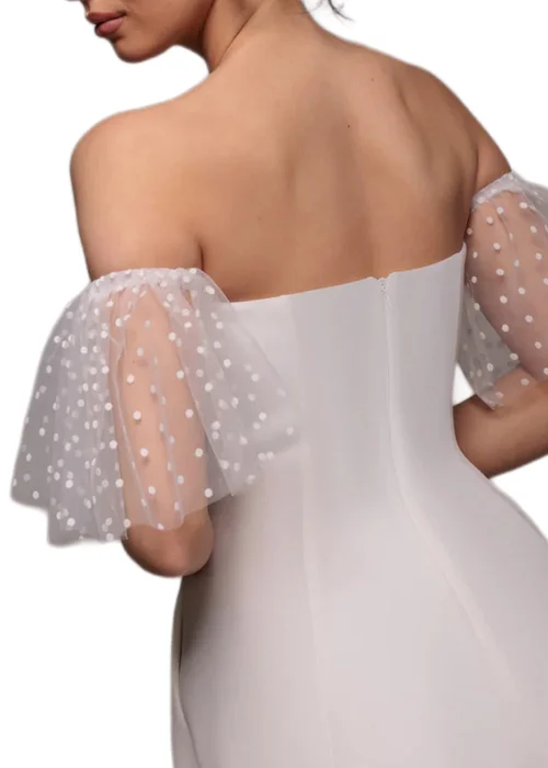 Goddiva White Scuba & Polka Mesh Off The Shoulder Midi Dress - 12 Image 3