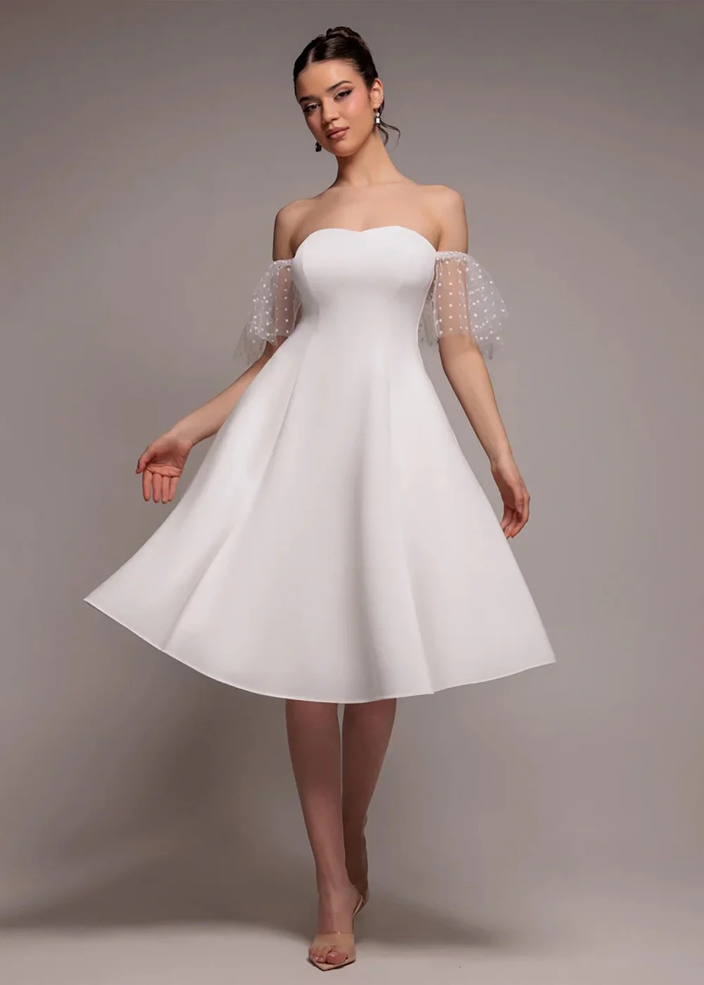 Goddiva White Scuba & Polka Mesh Off The Shoulder Midi Dress - 12 Image 1