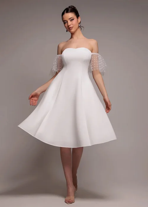 Goddiva White Scuba & Polka Mesh Off The Shoulder Midi Dress - 12 Image 1
