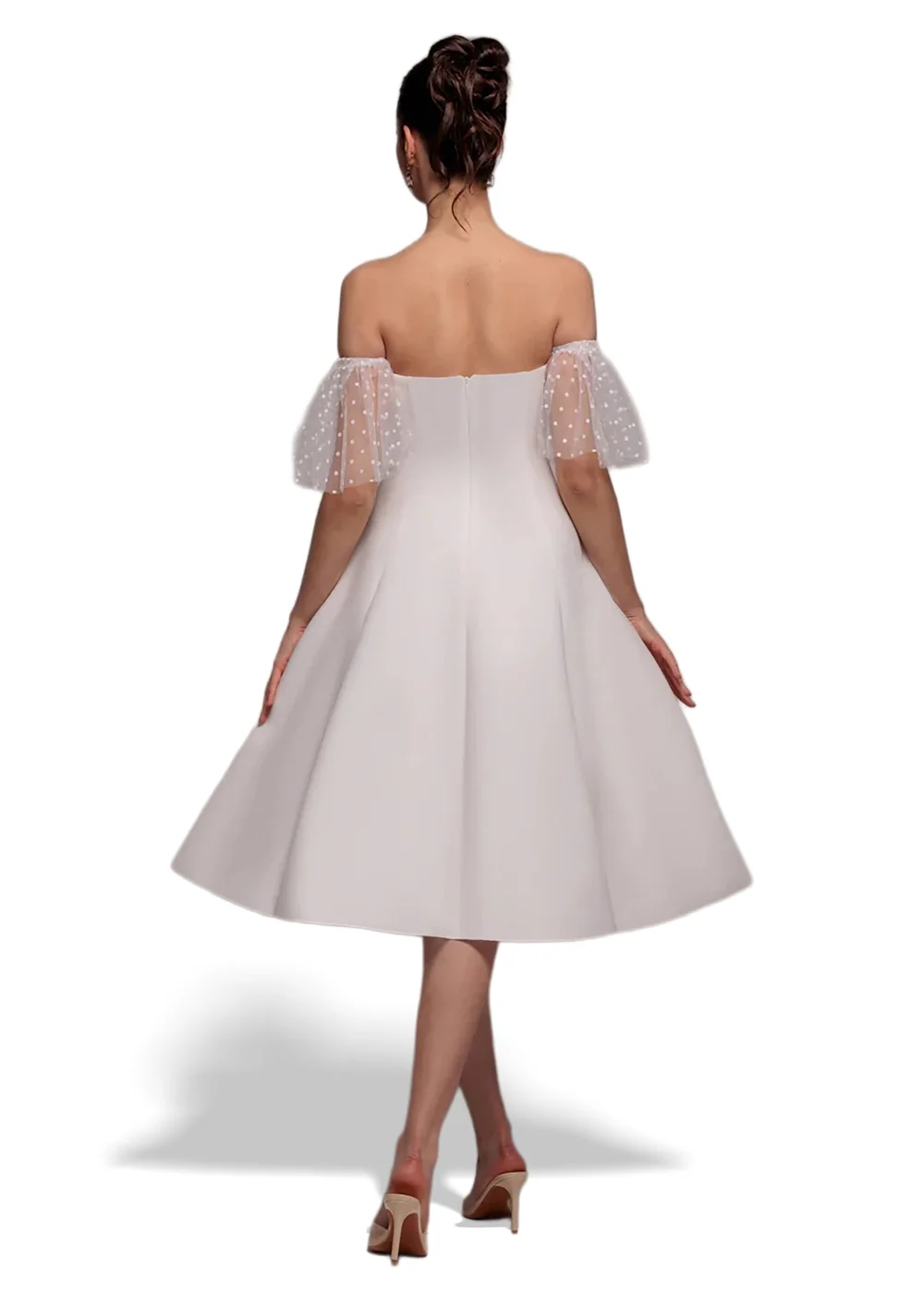 Goddiva White Scuba & Polka Mesh Off The Shoulder Midi Dress - 12 Image 2
