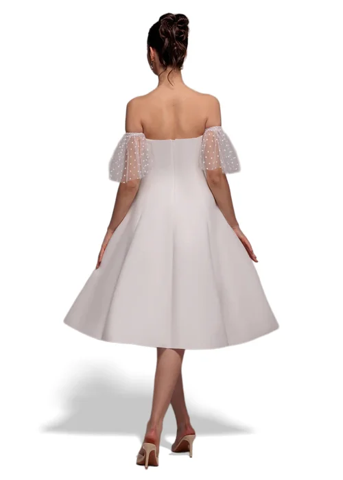 Goddiva White Scuba & Polka Mesh Off The Shoulder Midi Dress - 12 Image 2