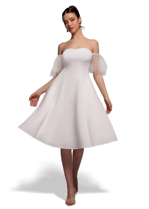 Goddiva White Scuba & Polka Mesh Off The Shoulder Midi Dress - 12 Image 1
