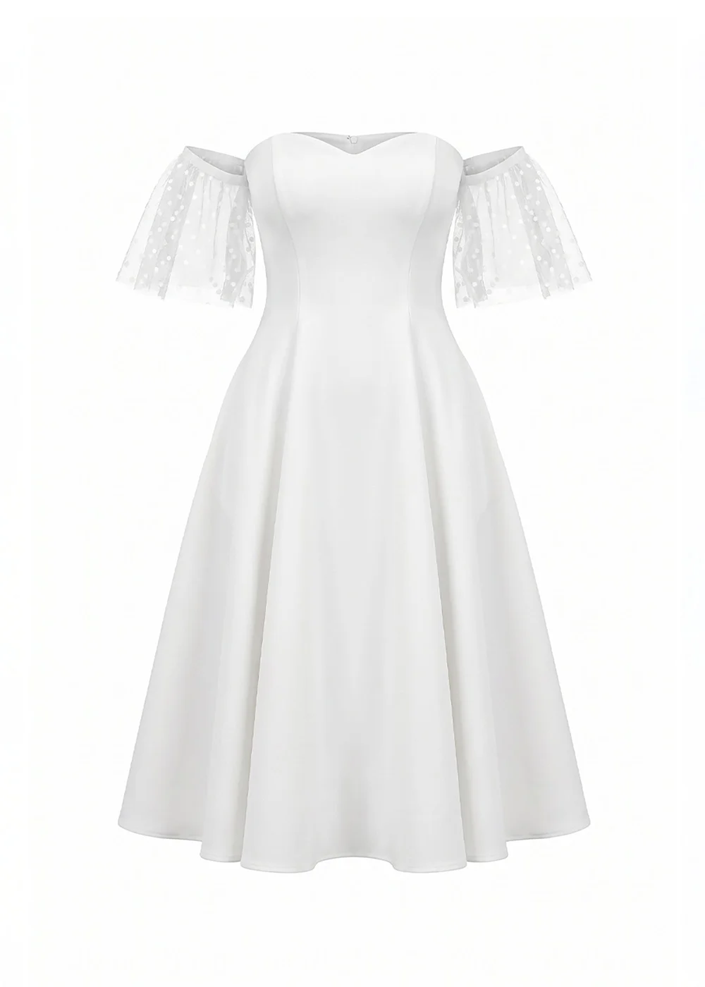 Goddiva White Scuba & Polka Mesh Off The Shoulder Midi Dress - 12 Image 5