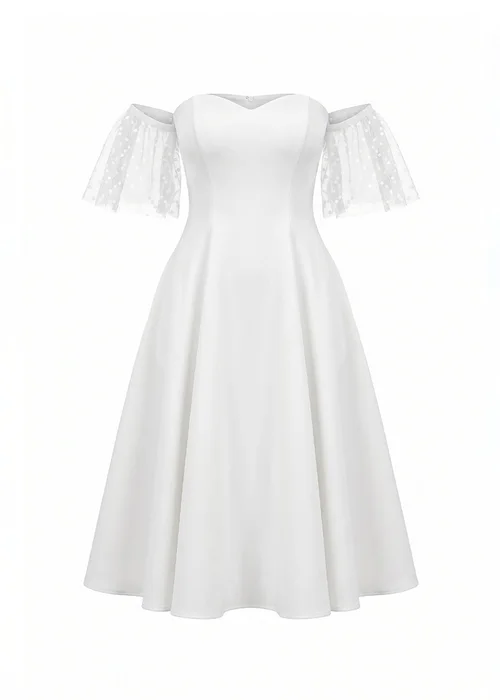 Goddiva White Scuba & Polka Mesh Off The Shoulder Midi Dress - 12 Image 5