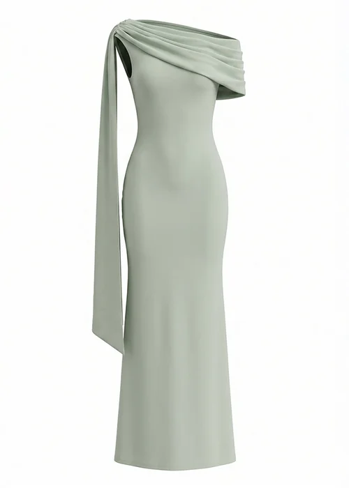 Goddiva Sage Green Sash One Shoulder Bardot Maxi Dress - 18 Image 5