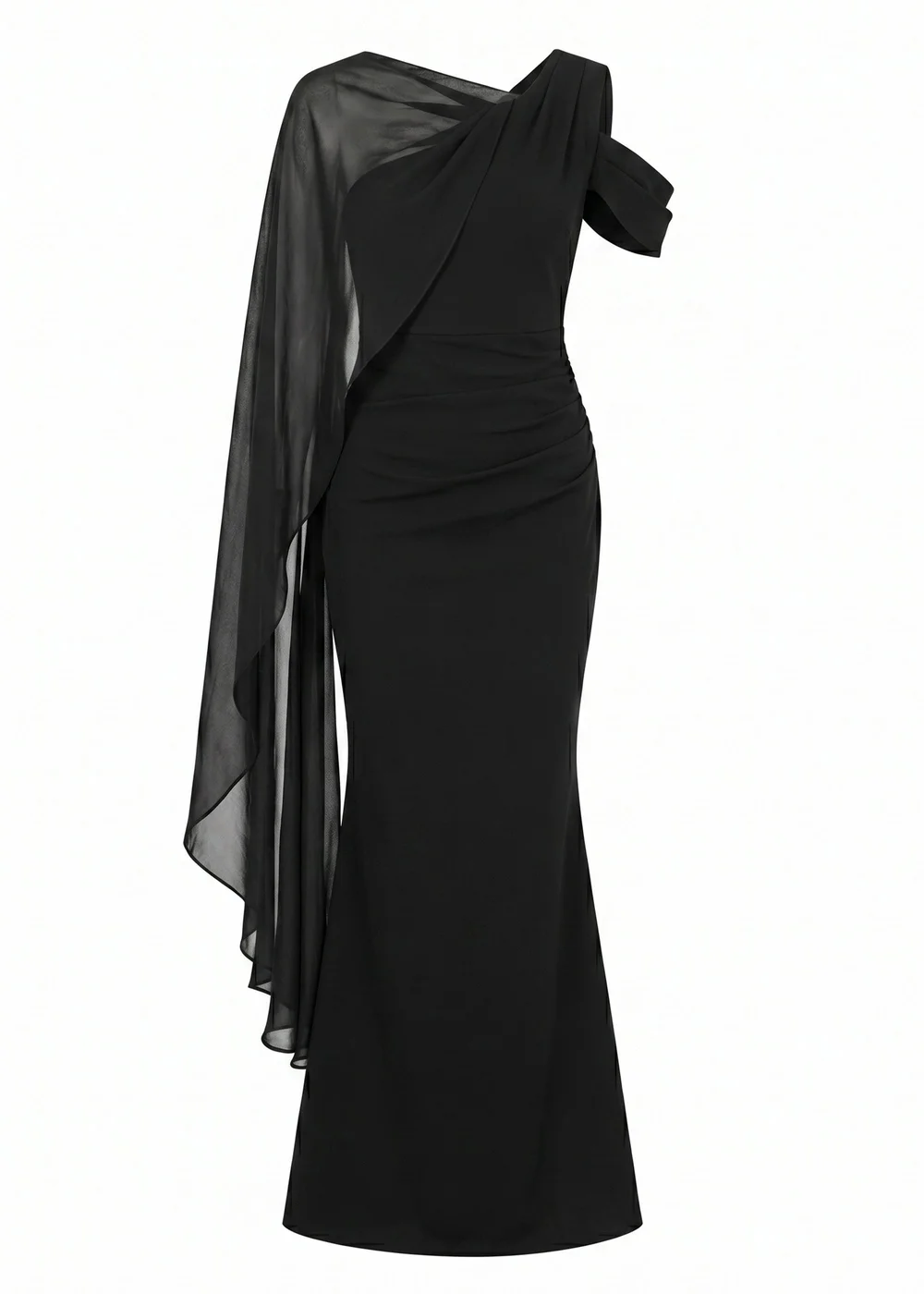 Goddiva Black One Shoulder Chiffon Cape Crepe Maxi Dress - 8 Image 5