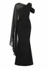 Goddiva Black One Shoulder Chiffon Cape Crepe Maxi Dress - 8 Image 5