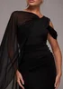 Goddiva Black One Shoulder Chiffon Cape Crepe Maxi Dress - 8 Image 3
