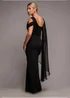 Goddiva Black One Shoulder Chiffon Cape Crepe Maxi Dress - 8 Image 2