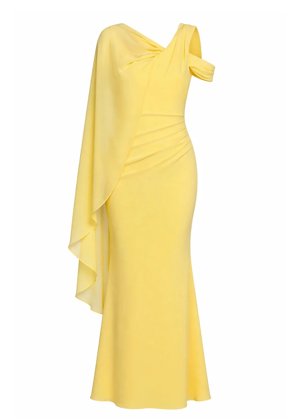 Goddiva Butter Yellow One Shoulder Chiffon Cape Crepe Maxi Dress - 10 Image 5