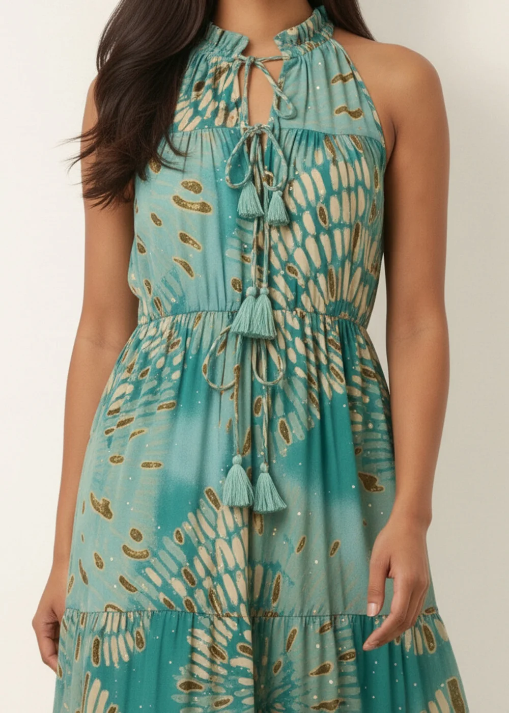 Blue Vanilla Aqua Diamante Tiered Tie Front Dress - M/L Image 3