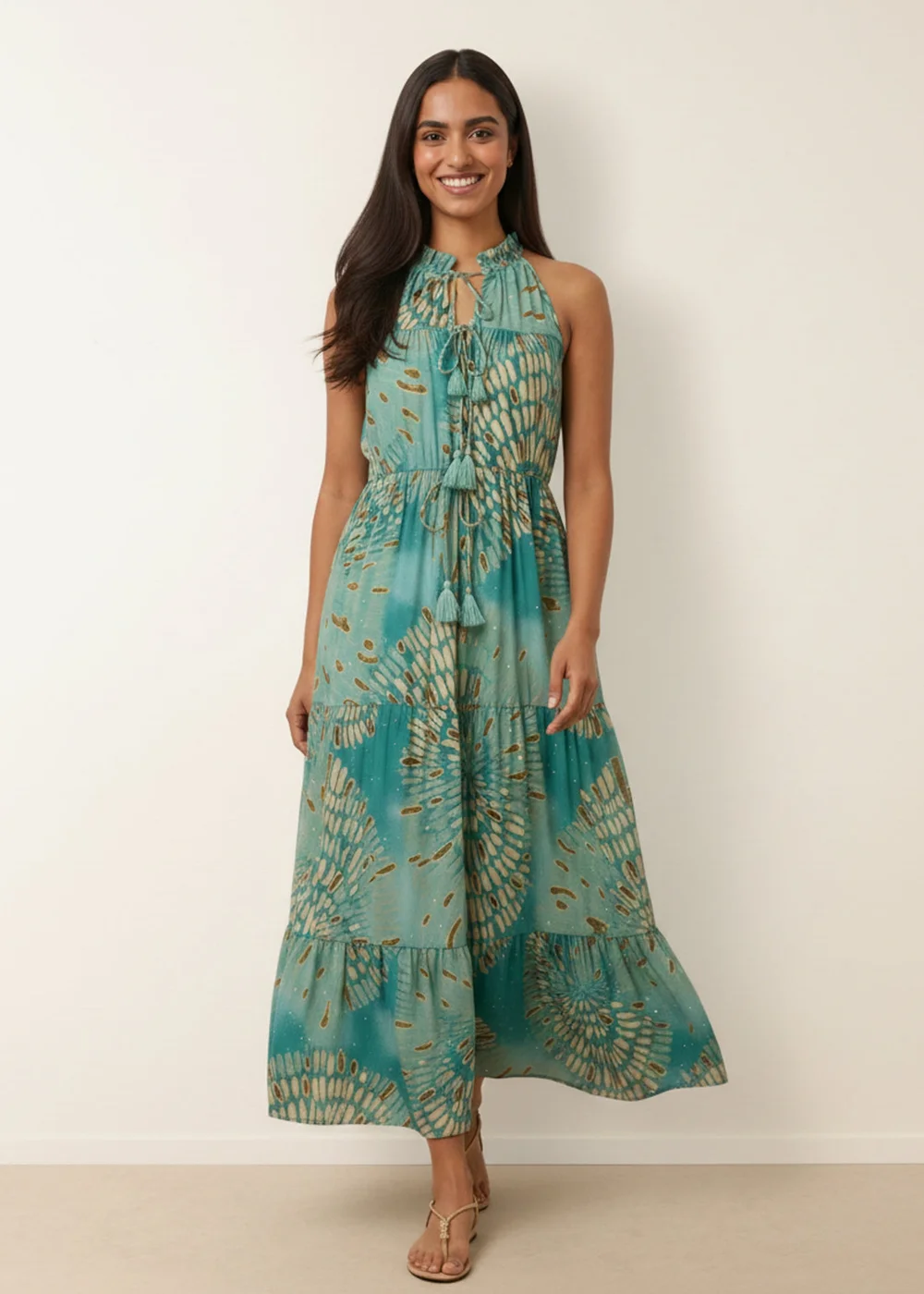 Blue Vanilla Aqua Diamante Tiered Tie Front Dress - M/L Image 1