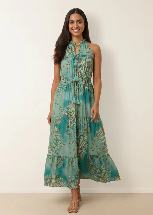 Blue Vanilla Aqua Diamante Tiered Tie Front Dress - M/L Image 1