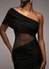 Goddiva Black Gathered One Shoulder Sheer Panel Maxi Dress - 6 Image 3